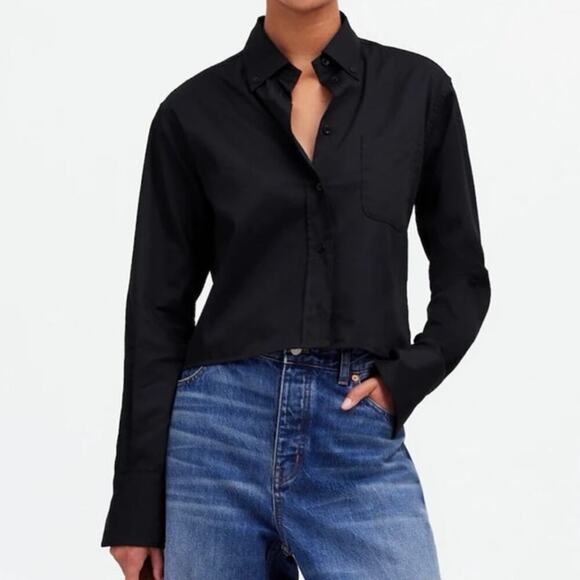 Madewell Relaxed Button Up Shirt Cropped True Black Size Small NWT - Picture 1 of 9